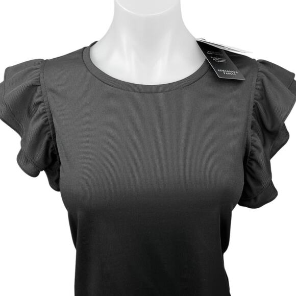 NEW Adrianna Papell Kaia Black Flutter Sleeve Ribbed Knit Crop Tee Blouse Top S - Picture 3 of 5